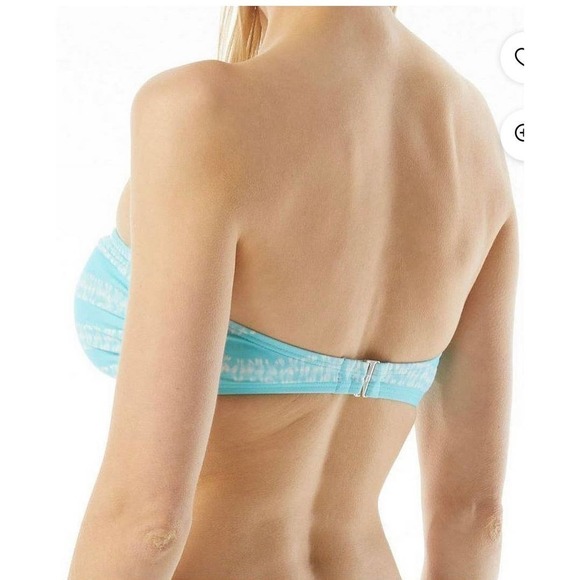 Michael Kors Women’s TURQUOISE Logo Zip-Front Bandeau Bikini Swim Top M blue - Picture 2 of 13